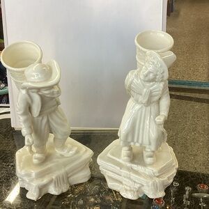Belleek Cream Figurine Candle Holders